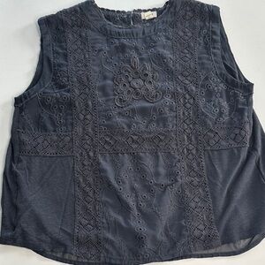 Anthropologie Sleeveless Dark Gray Embroidered Lace Tank Top